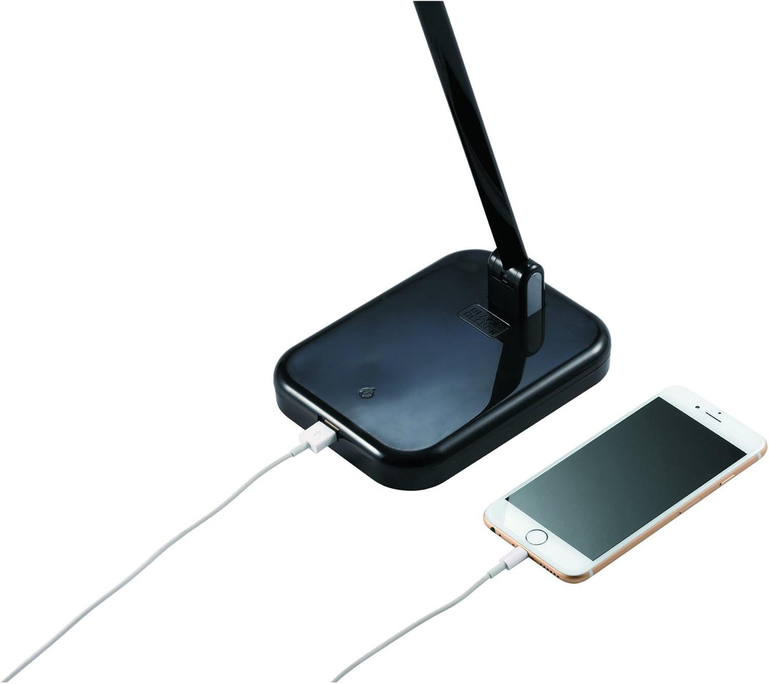 imageBLACKDECKER PureOptics Elate Dual Arm 5W FlickerFree Natural Daylight LED Desk Lamp with USB Charging Port 2 Dimming Levels 263 Lumens Black LED5NOVBLKBlack