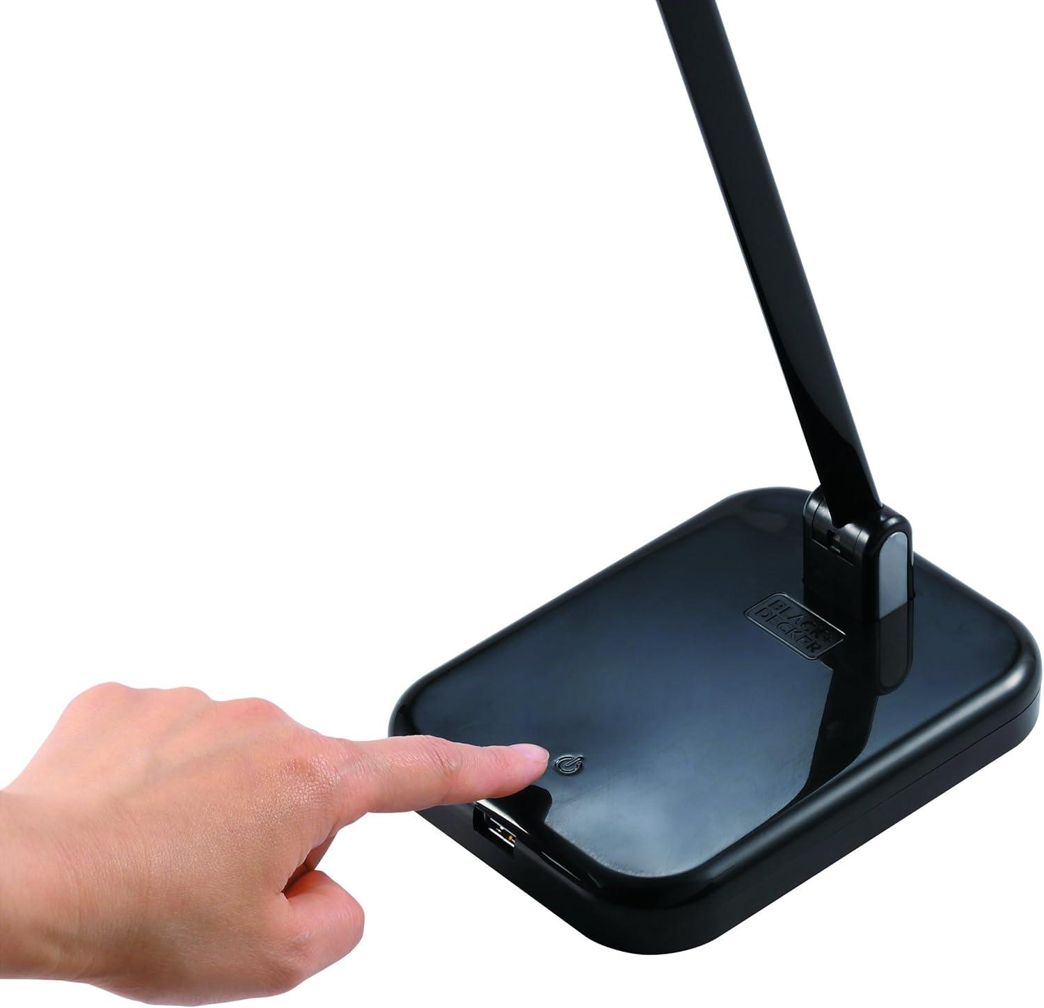 imageBLACKDECKER PureOptics Elate Dual Arm 5W FlickerFree Natural Daylight LED Desk Lamp with USB Charging Port 2 Dimming Levels 263 Lumens Black LED5NOVBLKBlack