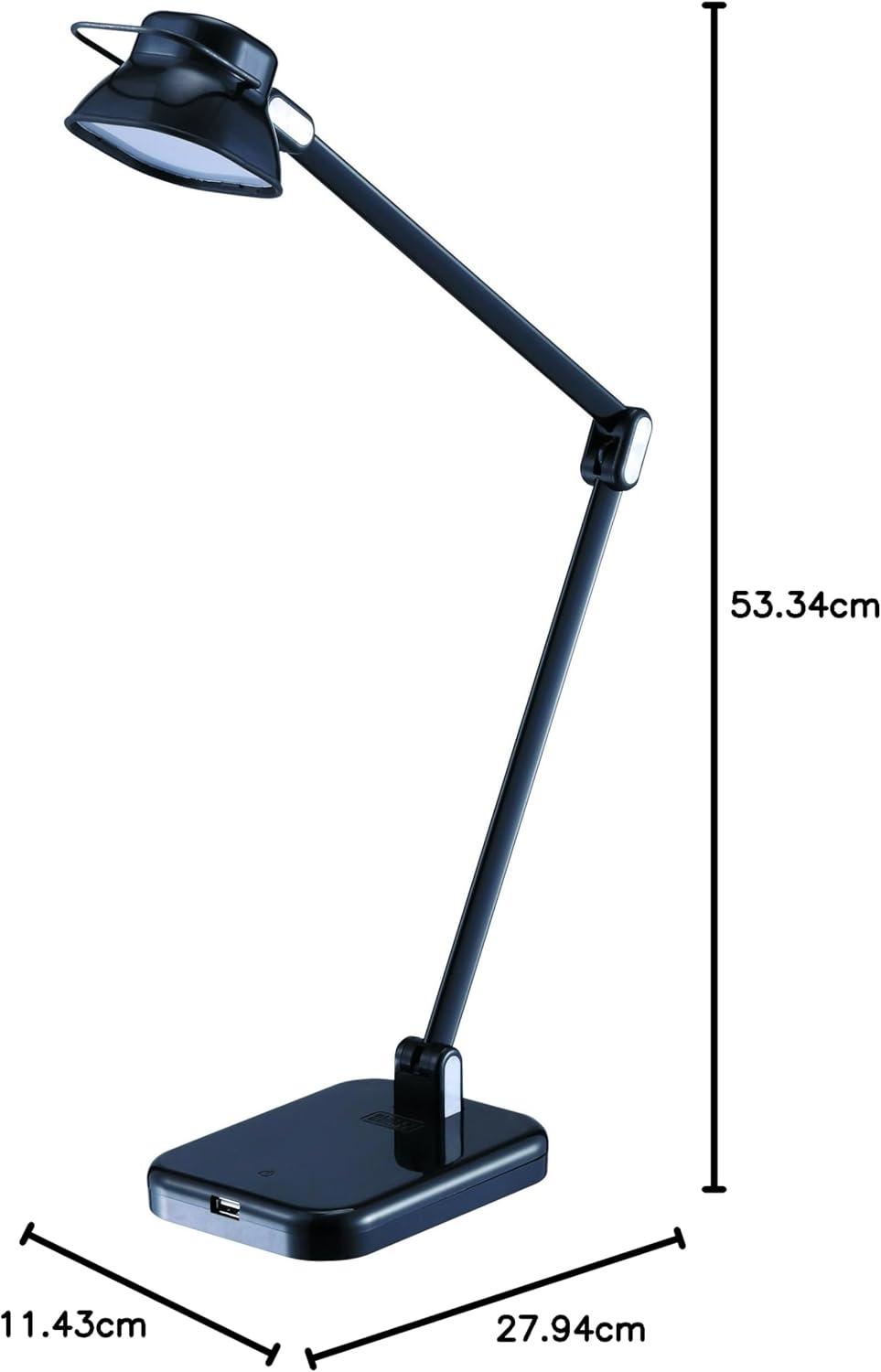 imageBLACKDECKER PureOptics Elate Dual Arm 5W FlickerFree Natural Daylight LED Desk Lamp with USB Charging Port 2 Dimming Levels 263 Lumens Black LED5NOVBLKBlack