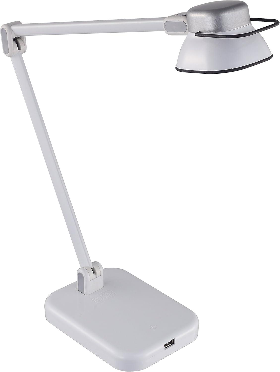 imageBLACKDECKER PureOptics Elate Dual Arm 5W FlickerFree Natural Daylight LED Desk Lamp with USB Charging Port 2 Dimming Levels 263 Lumens Black LED5NOVBLKWhite
