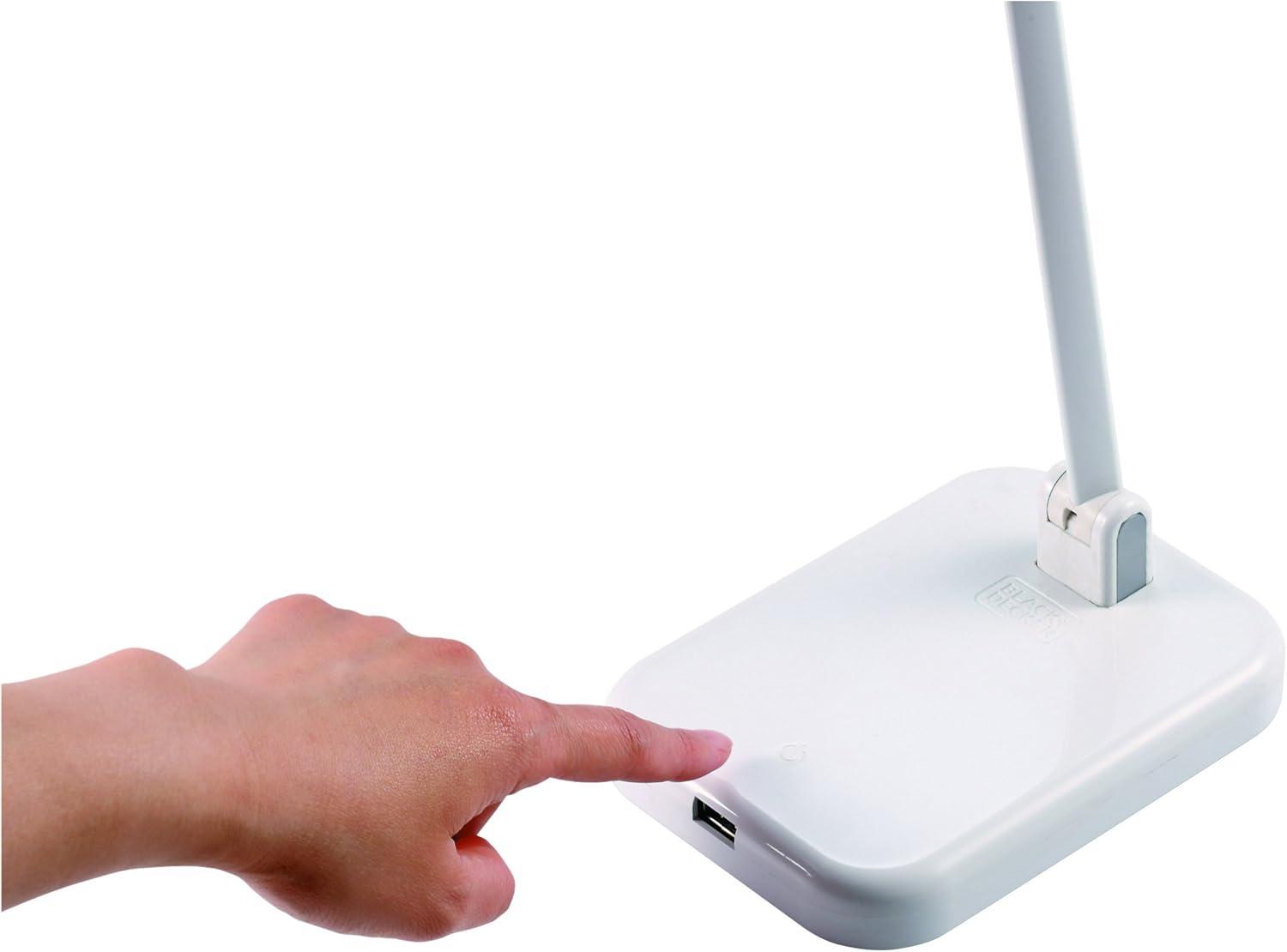 imageBLACKDECKER PureOptics Elate Dual Arm 5W FlickerFree Natural Daylight LED Desk Lamp with USB Charging Port 2 Dimming Levels 263 Lumens Black LED5NOVBLKWhite