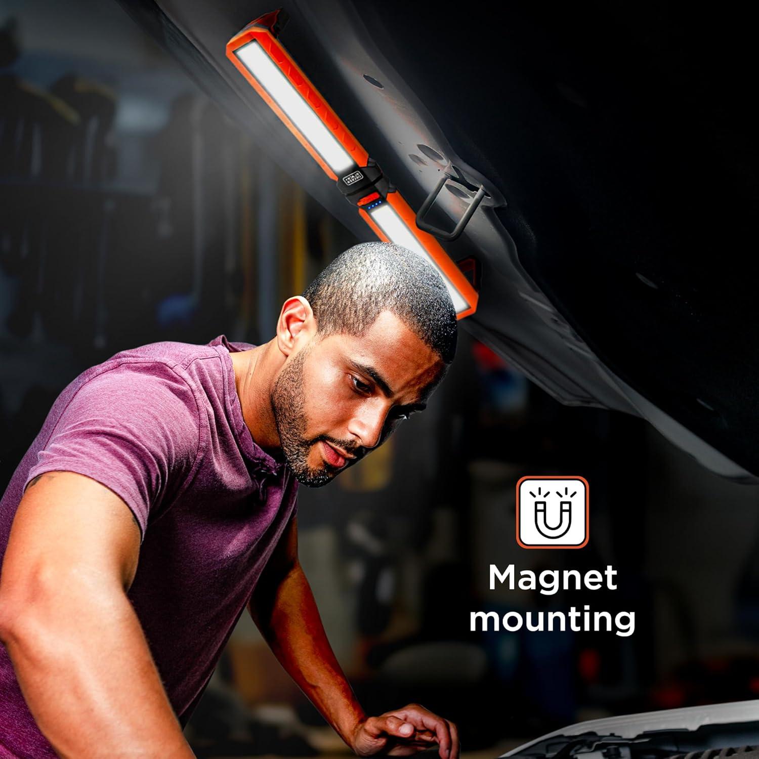 imageBLACKDECKER Rechargeable Hanging LED Light 1100 Lumens Foldable DoubleSided LED Work Light 5 Modes Tripod Hook ampamp Magnetic Mount IndoorOutdoor IP54 WeatherResistant COB Lighting Adjustable