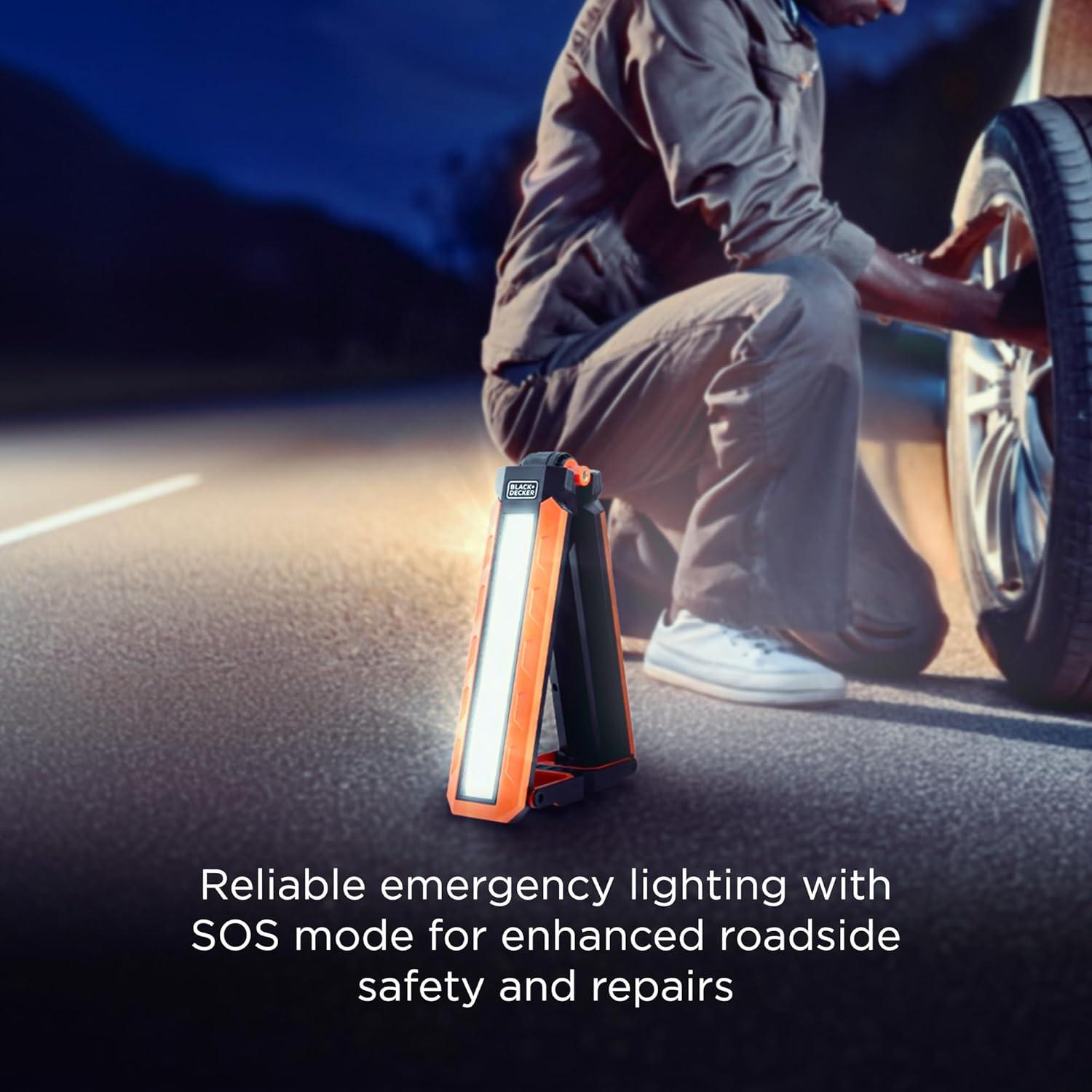 imageBLACKDECKER Rechargeable Hanging LED Light 1100 Lumens Foldable DoubleSided LED Work Light 5 Modes Tripod Hook ampamp Magnetic Mount IndoorOutdoor IP54 WeatherResistant COB Lighting Adjustable