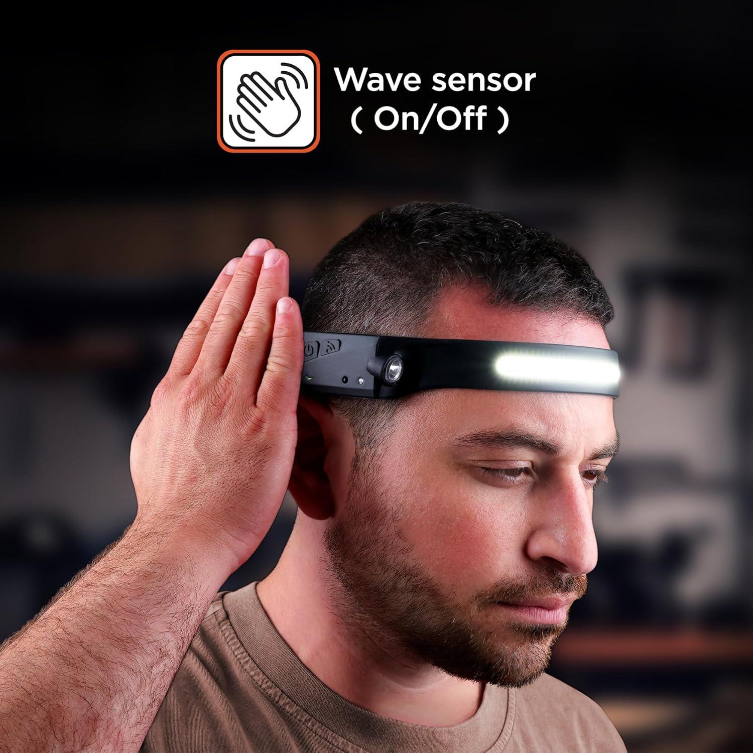 imageBLACKDECKER Rechargeable Headlamp with Flashlight ampamp Wave Sensor 350 Lumens LED 230 Wide Beam Head Light IP65 Waterproof 4 Brightness Settings ampamp SOS Mode Fits Over Helmets Head Lamp for CampingOne Pack