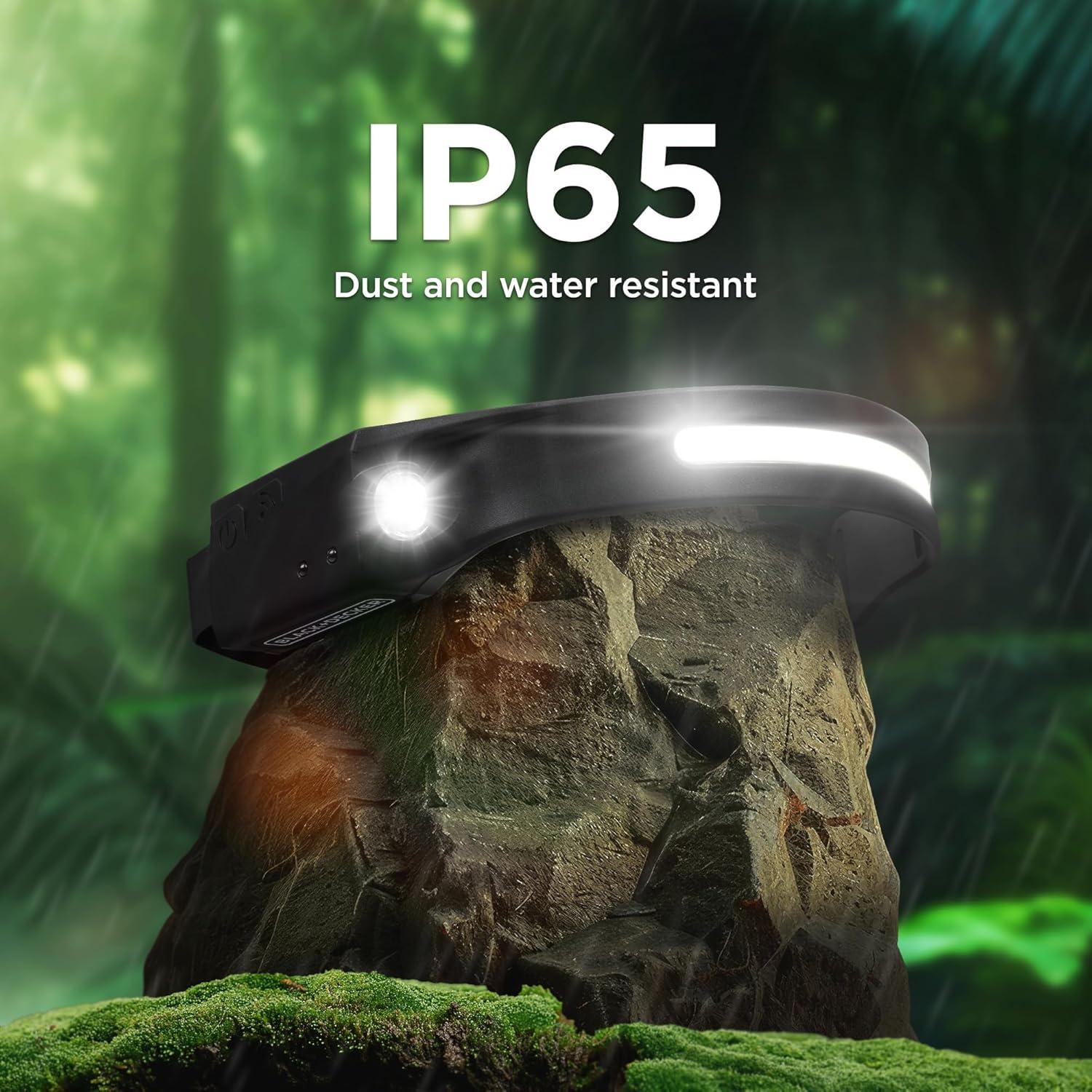 imageBLACKDECKER Rechargeable Headlamp with Flashlight ampamp Wave Sensor 350 Lumens LED 230 Wide Beam Head Light IP65 Waterproof 4 Brightness Settings ampamp SOS Mode Fits Over Helmets Head Lamp for CampingTwo Pack