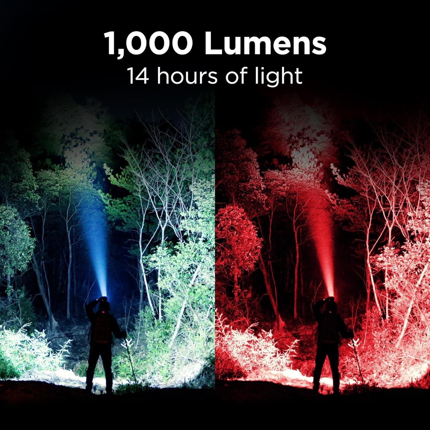 imageBLACKDECKER Rechargeable Headlamp with Wave Sensor Ultra Bright 1000 Lumens LED Head Light Adjustable 90 Tilt 7 Lighting Modes IP65 Waterproof Fits Over Helmet 14 Hour Head Lamp for CampingTwo Pack