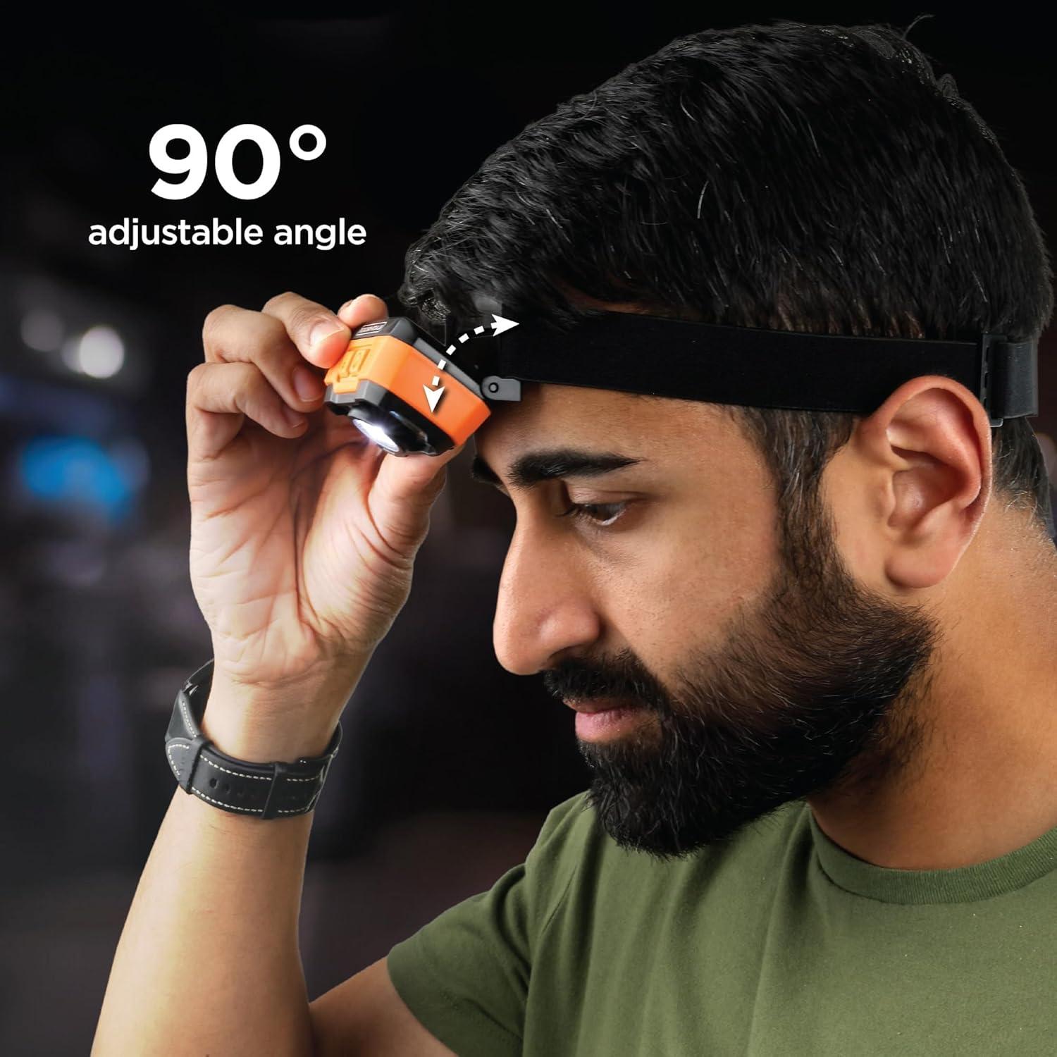 imageBLACKDECKER Rechargeable Headlamp with Wave Sensor Ultra Bright 1000 Lumens LED Head Light Adjustable 90 Tilt 7 Lighting Modes IP65 Waterproof Fits Over Helmet 14 Hour Head Lamp for CampingTwo Pack