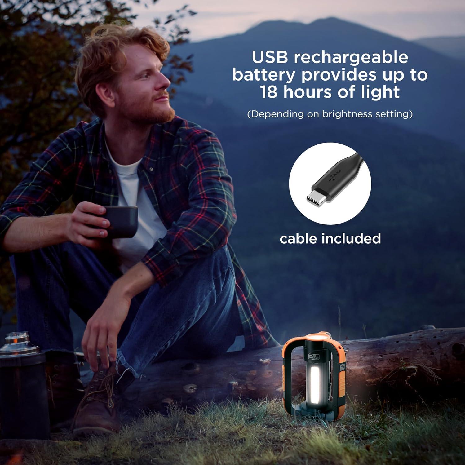 imageBLACKDECKER Rechargeable LED Flashlight ampamp 360 Lantern 1000LM IP65 Waterproof Light 8 Modes Emergency SOS Mode USBA Power Bank 18 Hour Light Carabiner Clip Magnetic for Blackouts ampamp Camping