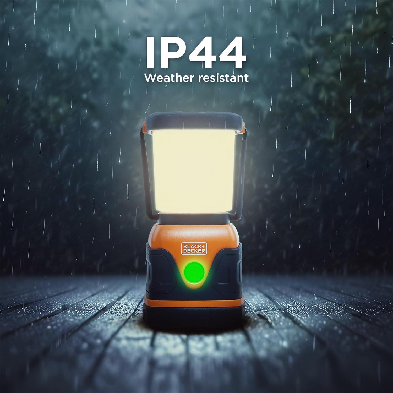 imageBLACKDECKER Rechargeable LED Lantern ampamp 400mAh Power Bank 2Pack 1000 Lumens 360 Flashlight for Camping ampamp Power Outage with SOS Mode 12 Hour Power Multiwhite 7 Modes IP44 WeatherResistant HookTwo Pack