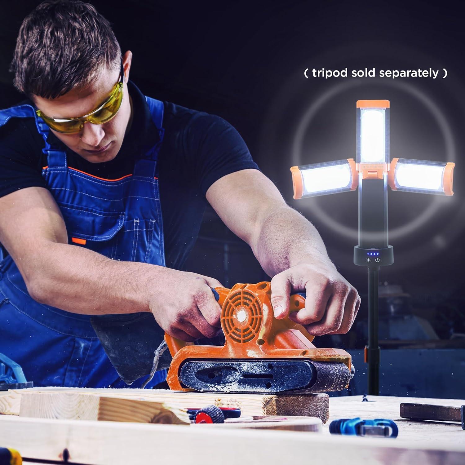 imageBLACKDECKER Utility Light Rechargeable 2000 Lumens LED 3 Panel Work Light with 6000mAh Battery Bank ampamp Flashlight 3 Light Colors 4 SOS Modes Dimmable IP44 WaterResistant Magnetic ampamp Hook Mount