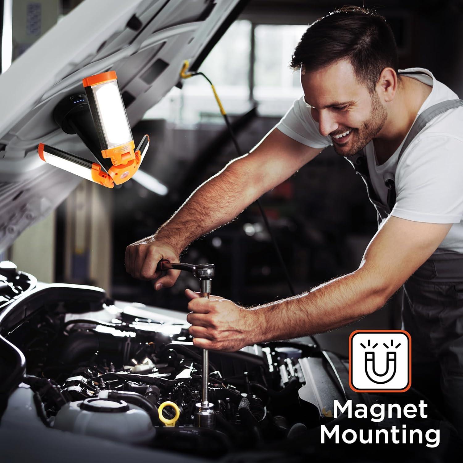 imageBLACKDECKER Utility Light Rechargeable 2000 Lumens LED 3 Panel Work Light with 6000mAh Battery Bank ampamp Flashlight 3 Light Colors 4 SOS Modes Dimmable IP44 WaterResistant Magnetic ampamp Hook Mount