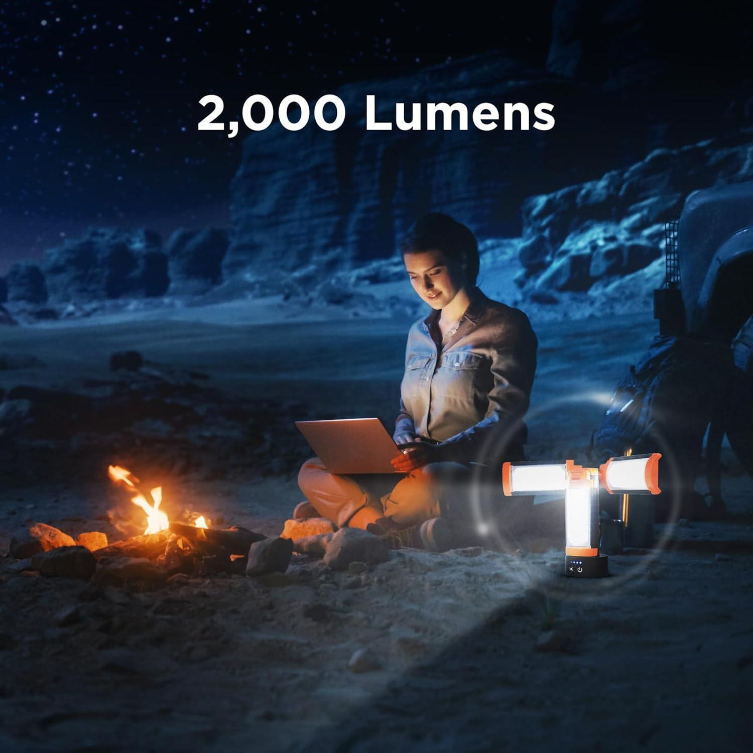 imageBLACKDECKER Utility Light Rechargeable 2000 Lumens LED 3 Panel Work Light with 6000mAh Battery Bank ampamp Flashlight 3 Light Colors 4 SOS Modes Dimmable IP44 WaterResistant Magnetic ampamp Hook Mount