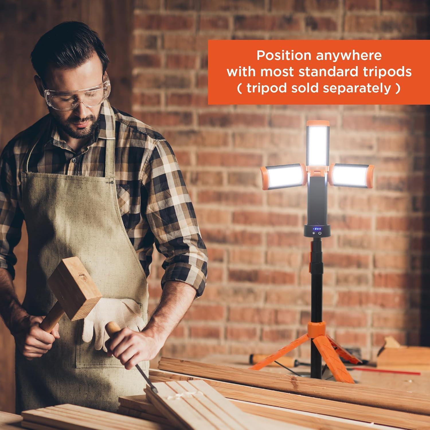 imageBLACKDECKER Utility Light Rechargeable 2000 Lumens LED 3 Panel Work Light with 6000mAh Battery Bank ampamp Flashlight 3 Light Colors 4 SOS Modes Dimmable IP44 WaterResistant Magnetic ampamp Hook Mount