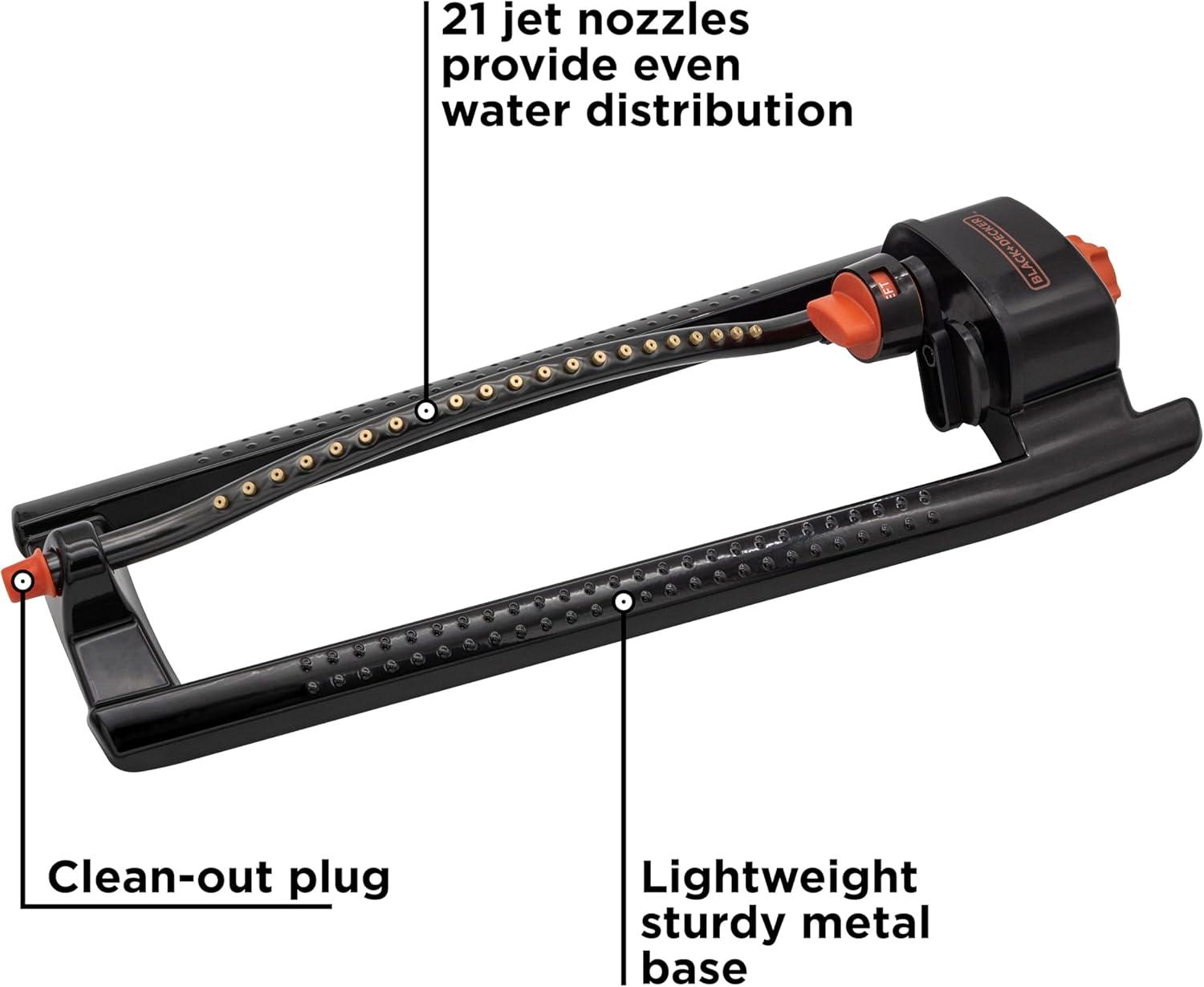 imageBlack  Decker 3600 Sq Ft Metal Oscillating Sprinkler  Durable Adjustable EvenCoverage Watering BD3435