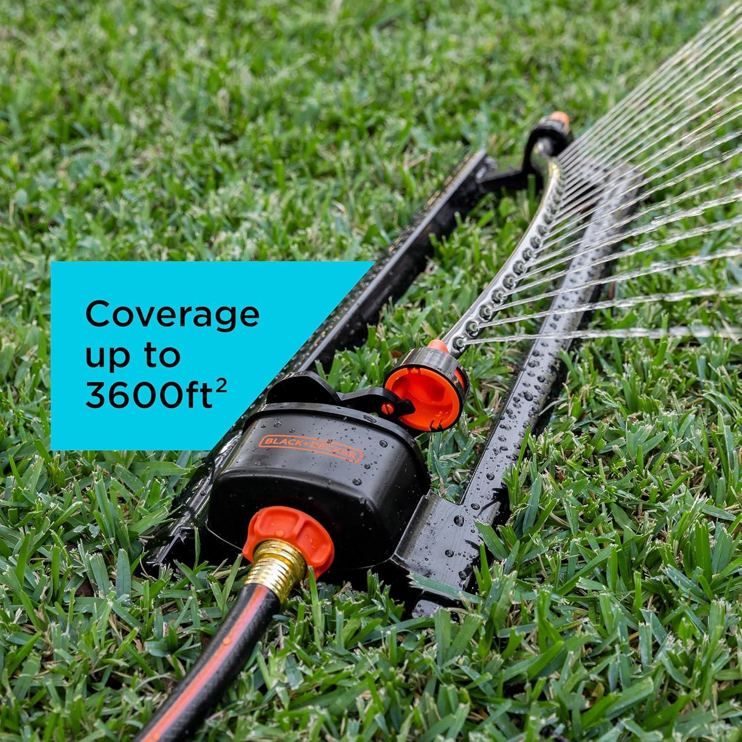 imageBlack  Decker 3600 Sq Ft Metal Oscillating Sprinkler  Durable Adjustable EvenCoverage Watering BD3435