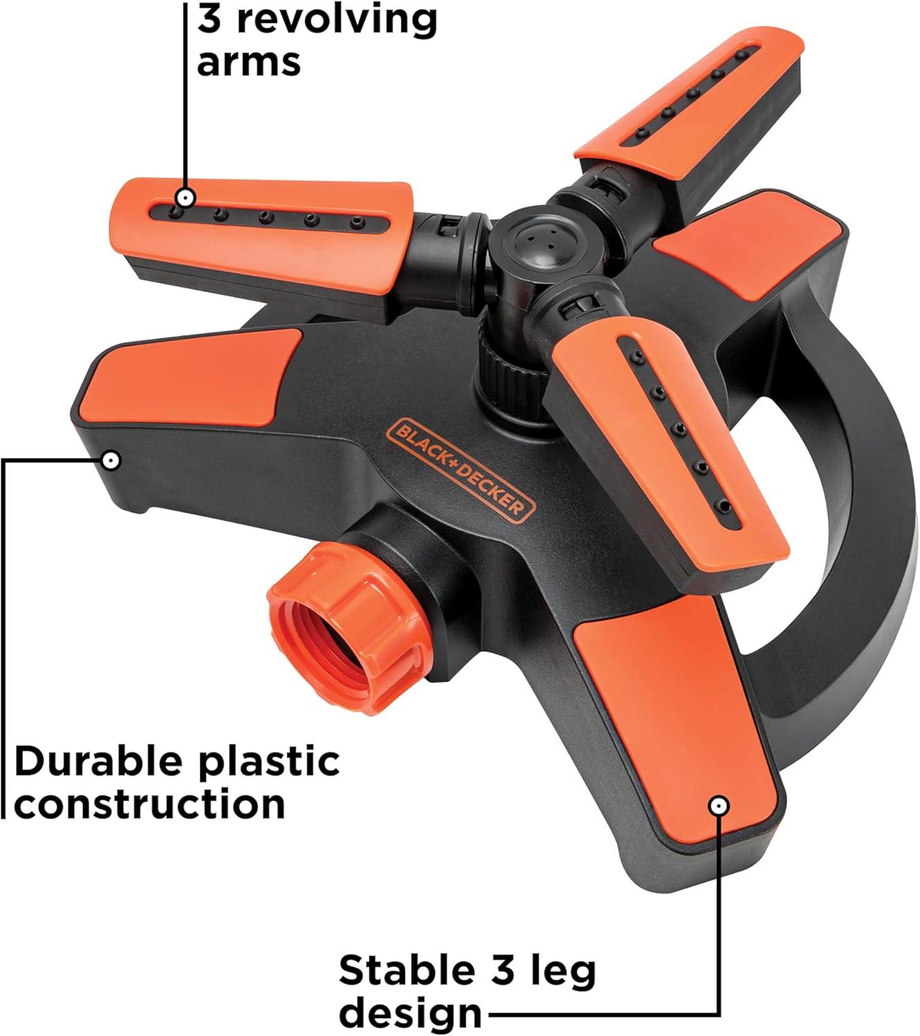 imageBlack  Decker 3Arm Adjustable Sprinkler  360 Coverage Customizable Spray 1216 Square Foot Coverage BD8428