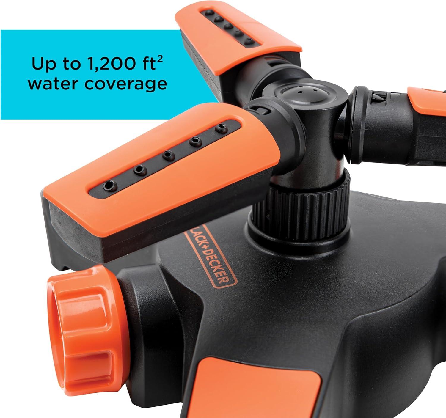 imageBlack  Decker 3Arm Adjustable Sprinkler  360 Coverage Customizable Spray 1216 Square Foot Coverage BD8428