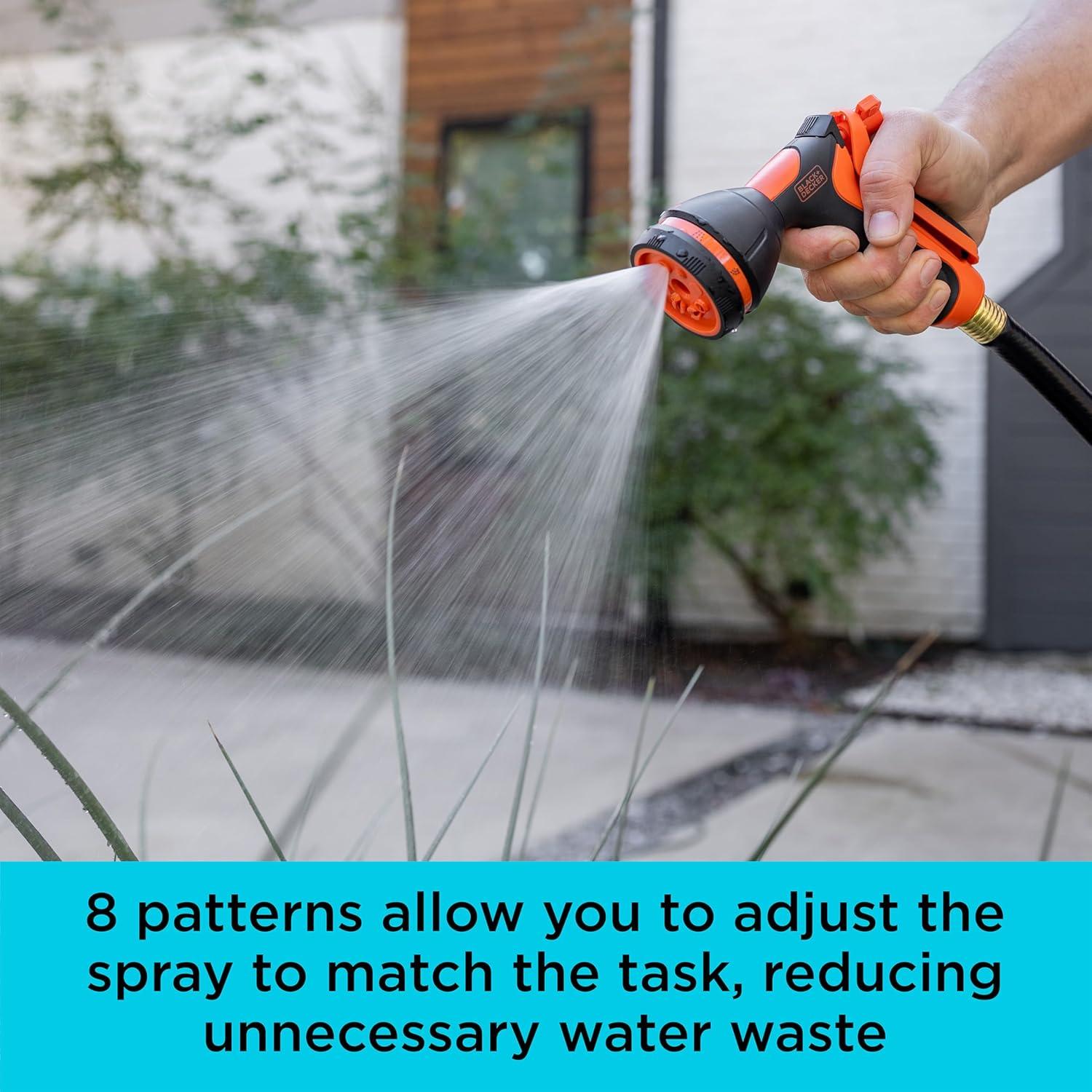 imageBlack  Decker 8Pattern Rear Trigger Garden Hose Nozzle  Lightweight Versatile Sprayer with EasyDial Control BXWNBB57390