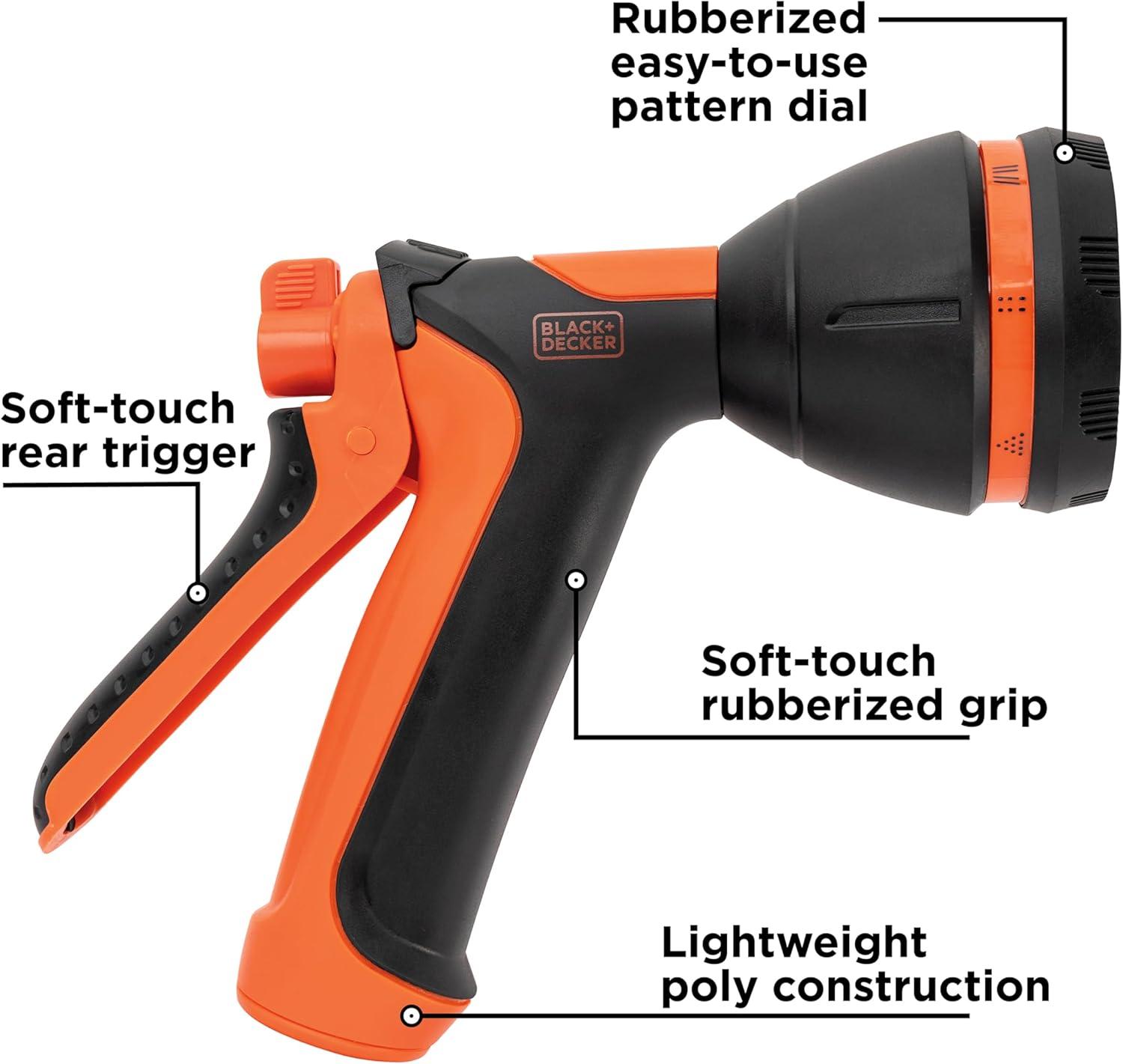 imageBlack  Decker 8Pattern Rear Trigger Garden Hose Nozzle  Lightweight Versatile Sprayer with EasyDial Control BXWNBB57390
