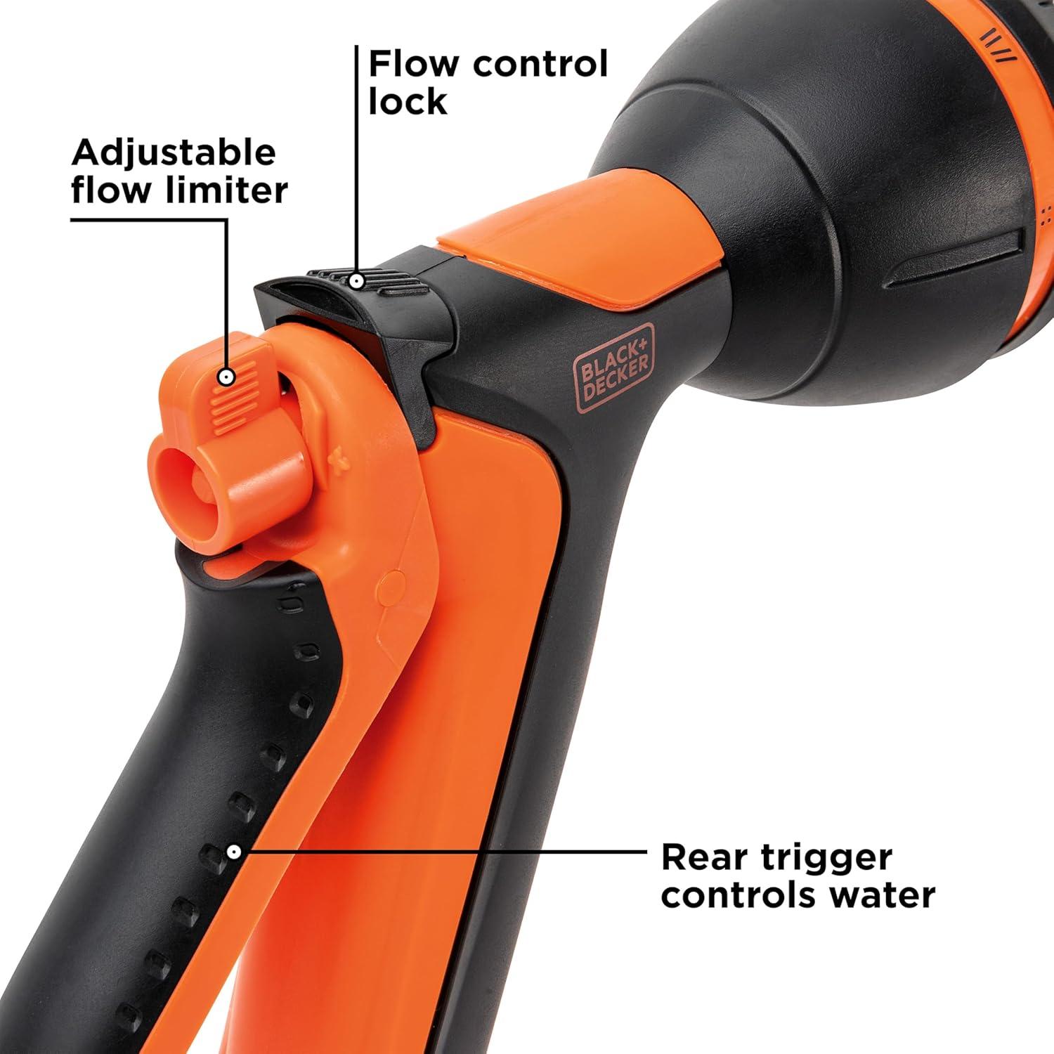 imageBlack  Decker 8Pattern Rear Trigger Garden Hose Nozzle  Lightweight Versatile Sprayer with EasyDial Control BXWNBB57390