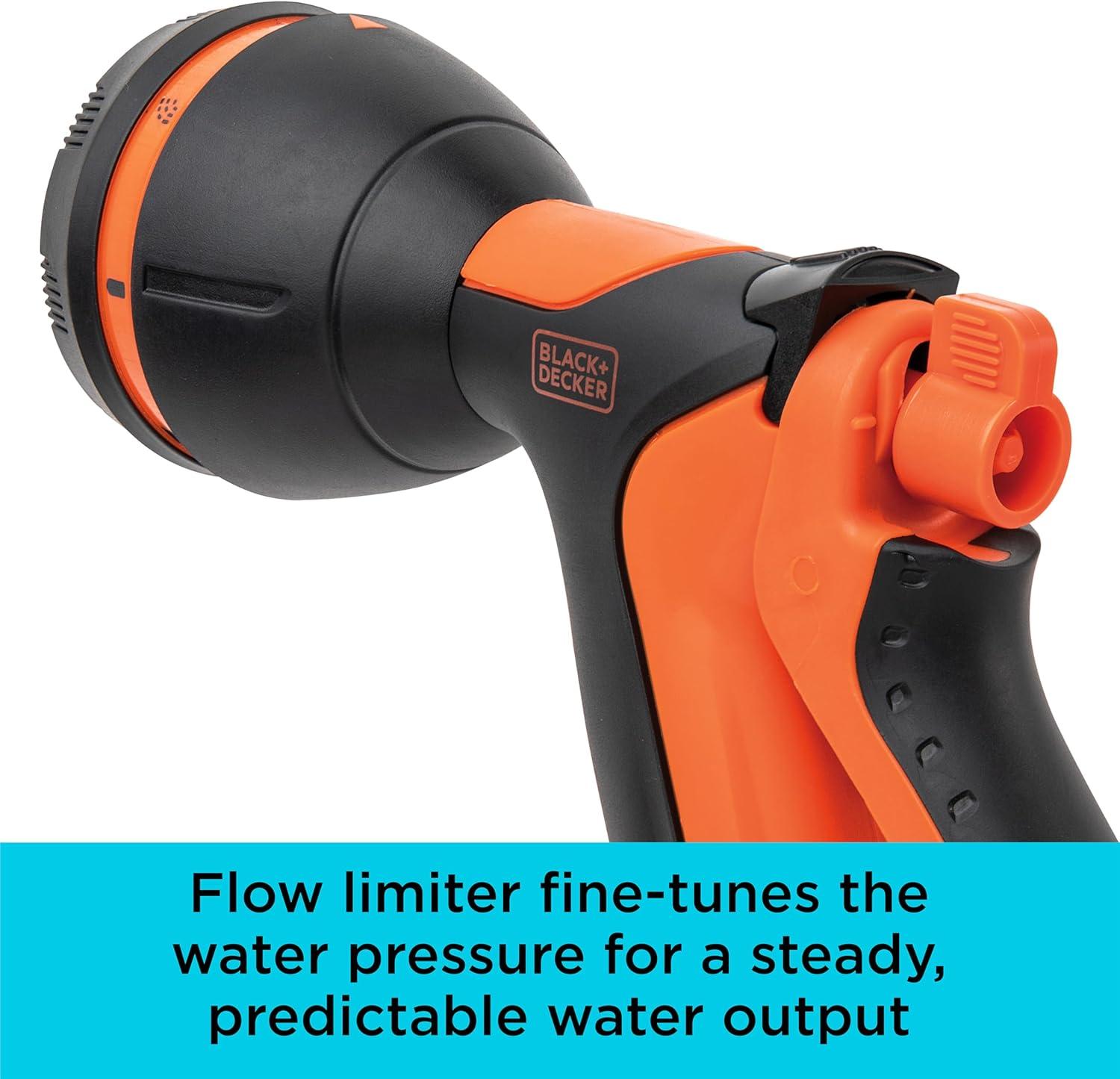 imageBlack  Decker 8Pattern Rear Trigger Garden Hose Nozzle  Lightweight Versatile Sprayer with EasyDial Control BXWNBB57390