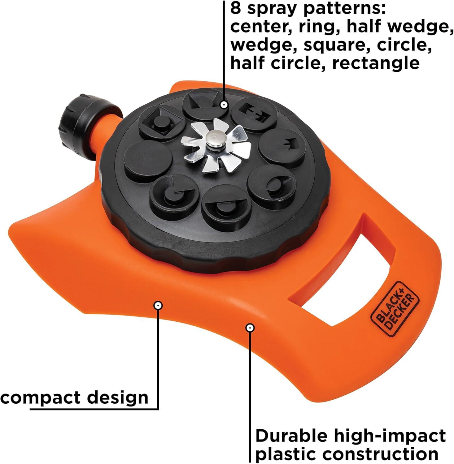 imageBlack  Decker 8Pattern Turret Sprinkler  Up to 962 Sq Ft Coverage Durable Build Versatile Spray Options BD57392