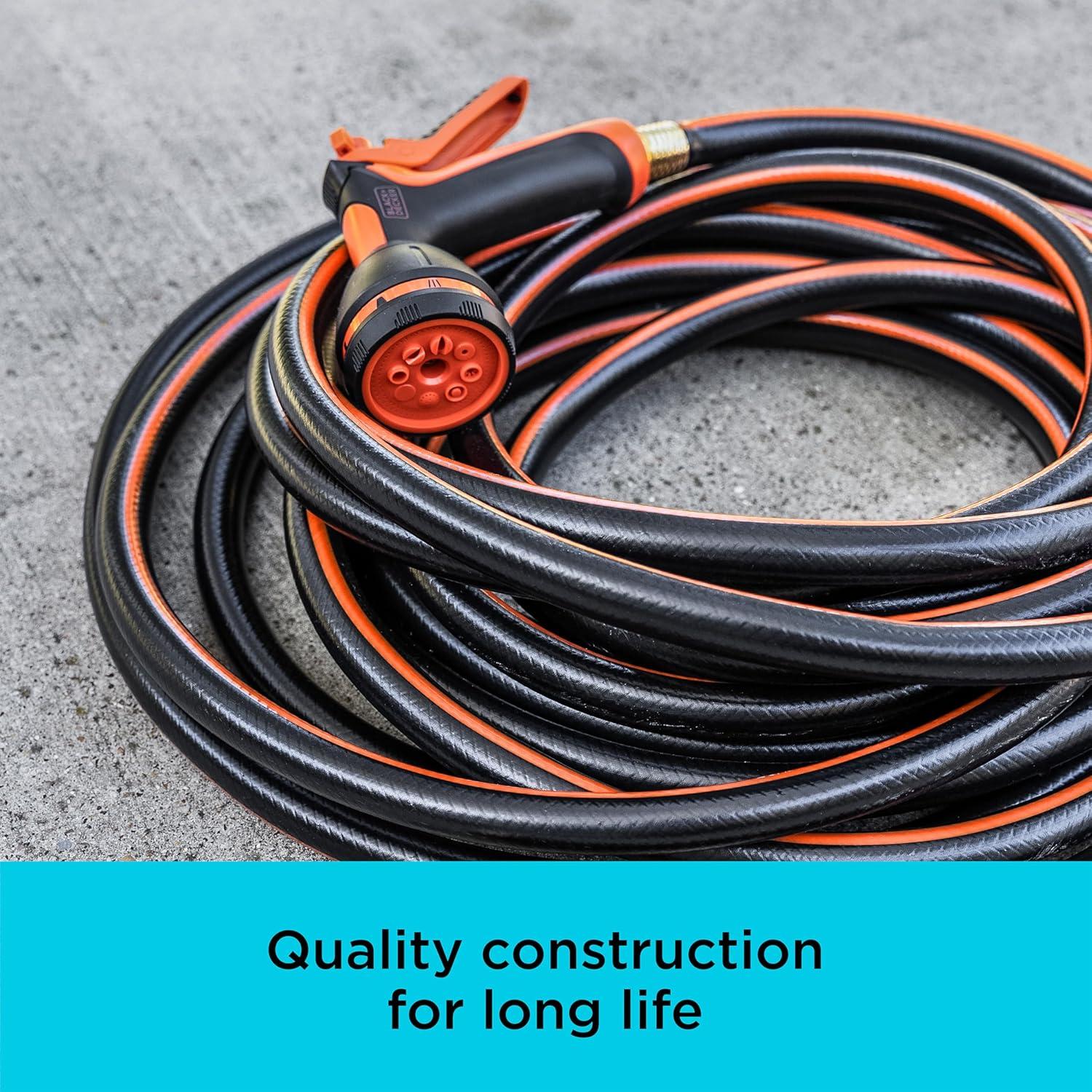 imageBlack  Decker Medium Duty Garden Hose  58 in x 50 ft 4Ply Construction 300 PSI Solid Brass Couplings BXMHBB22178