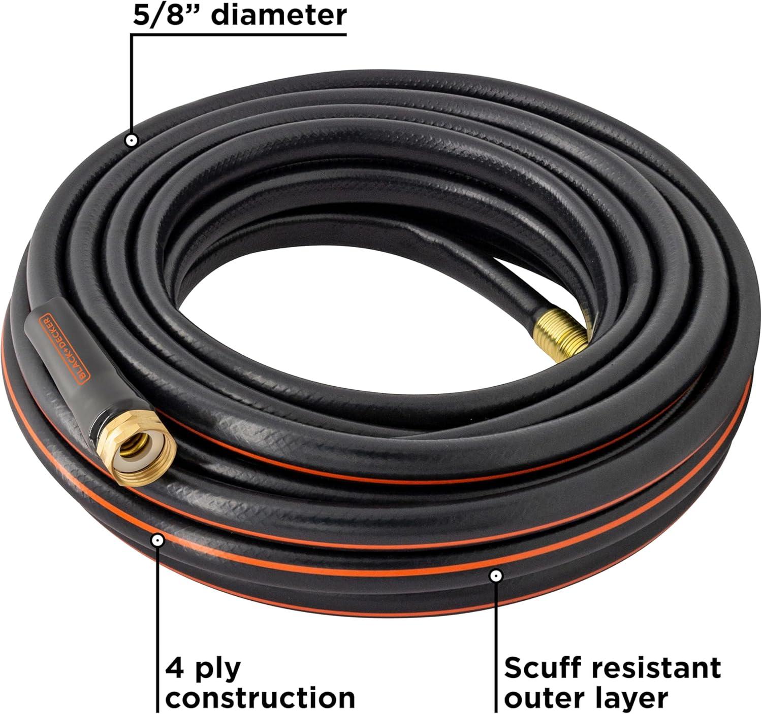 imageBlack  Decker Medium Duty Garden Hose  58 in x 50 ft 4Ply Construction 300 PSI Solid Brass Couplings BXMHBB22178