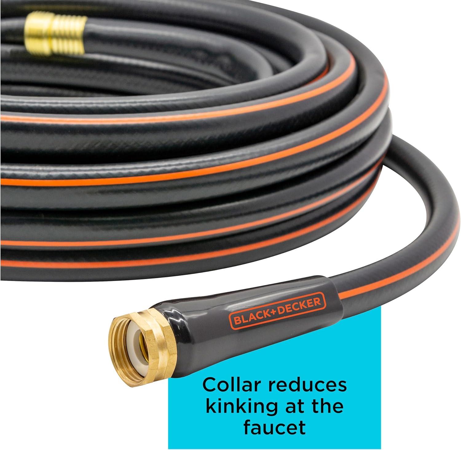 imageBlack  Decker Medium Duty Garden Hose  58 in x 50 ft 4Ply Construction 300 PSI Solid Brass Couplings BXMHBB22178