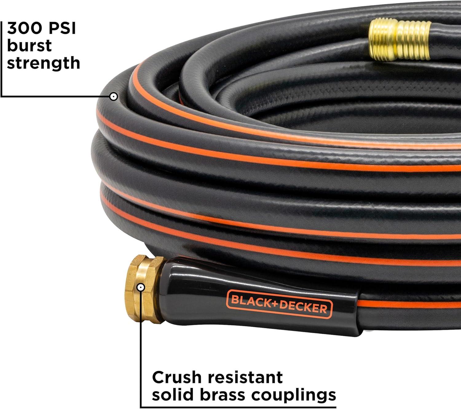 imageBlack  Decker Medium Duty Garden Hose  58 in x 50 ft 4Ply Construction 300 PSI Solid Brass Couplings BXMHBB22178