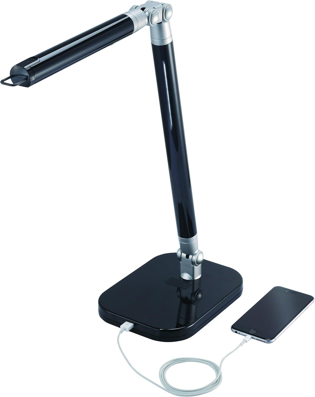 imageBlack and Decker LED7BARWHTRED PureOptics Exalt Bar 5W FlickerFree Natural Daylight LED Desk Lamp with USB Charging Port 4 Dimming Levels 306 Lumens 135quot x 60quot x 190quot WhiteRedBlackGray