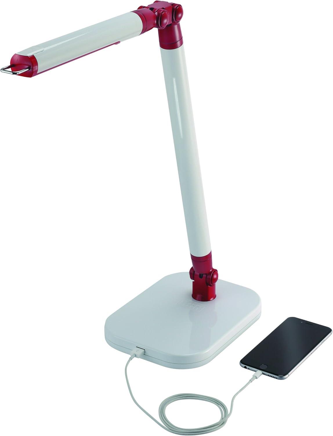 imageBlack and Decker LED7BARWHTRED PureOptics Exalt Bar 5W FlickerFree Natural Daylight LED Desk Lamp with USB Charging Port 4 Dimming Levels 306 Lumens 135quot x 60quot x 190quot WhiteRedWhiteRed