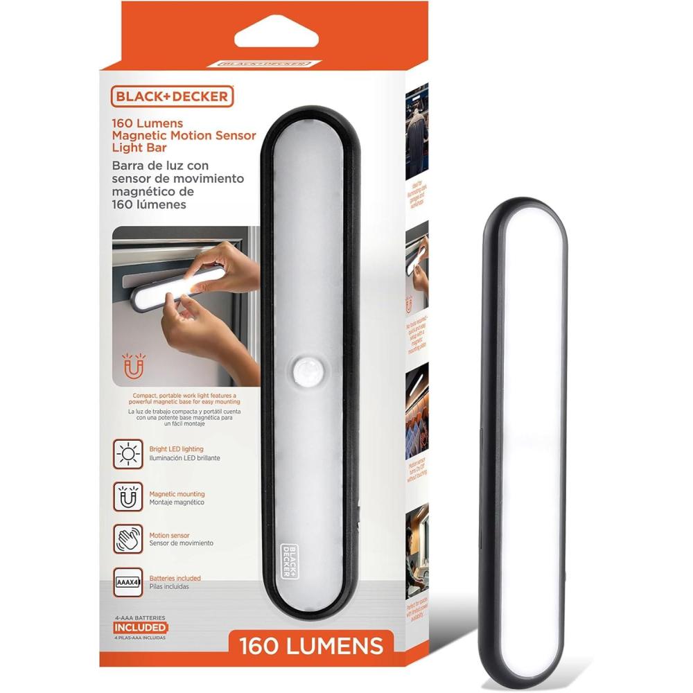 imageBLACKDECKER 2Pack 160LM LED Light Bars Touchless Motion Sensor Magnetic Mount Powered with AAA Batteries Slim and Portable Design to Brighten Indoor Rooms Closets Garages Shelving 2Pack1Pack