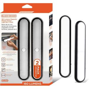 imageBLACKDECKER 2Pack 160LM LED Light Bars Touchless Motion Sensor Magnetic Mount Powered with AAA Batteries Slim and Portable Design to Brighten Indoor Rooms Closets Garages Shelving 2Pack2Pack