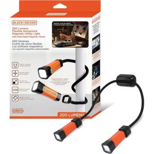 imageBLACKDECKER LED Neck Reading Light 200 Lumens Dual Flashlight HandsFree Lighting Flexible Gooseneck 3 Dimmable Modes SOS 3 Magnetic Mounts Wearable AA BatteryPowered IP65 WeatherResistant