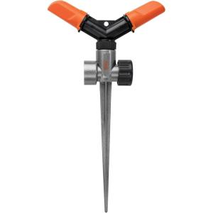 imageBlack  Decker 2Arm Spinning Sprinkler with Zinc Spike  Compact Adjustable Secure Placement 1905 sq ft Lawn Coverage BD59412