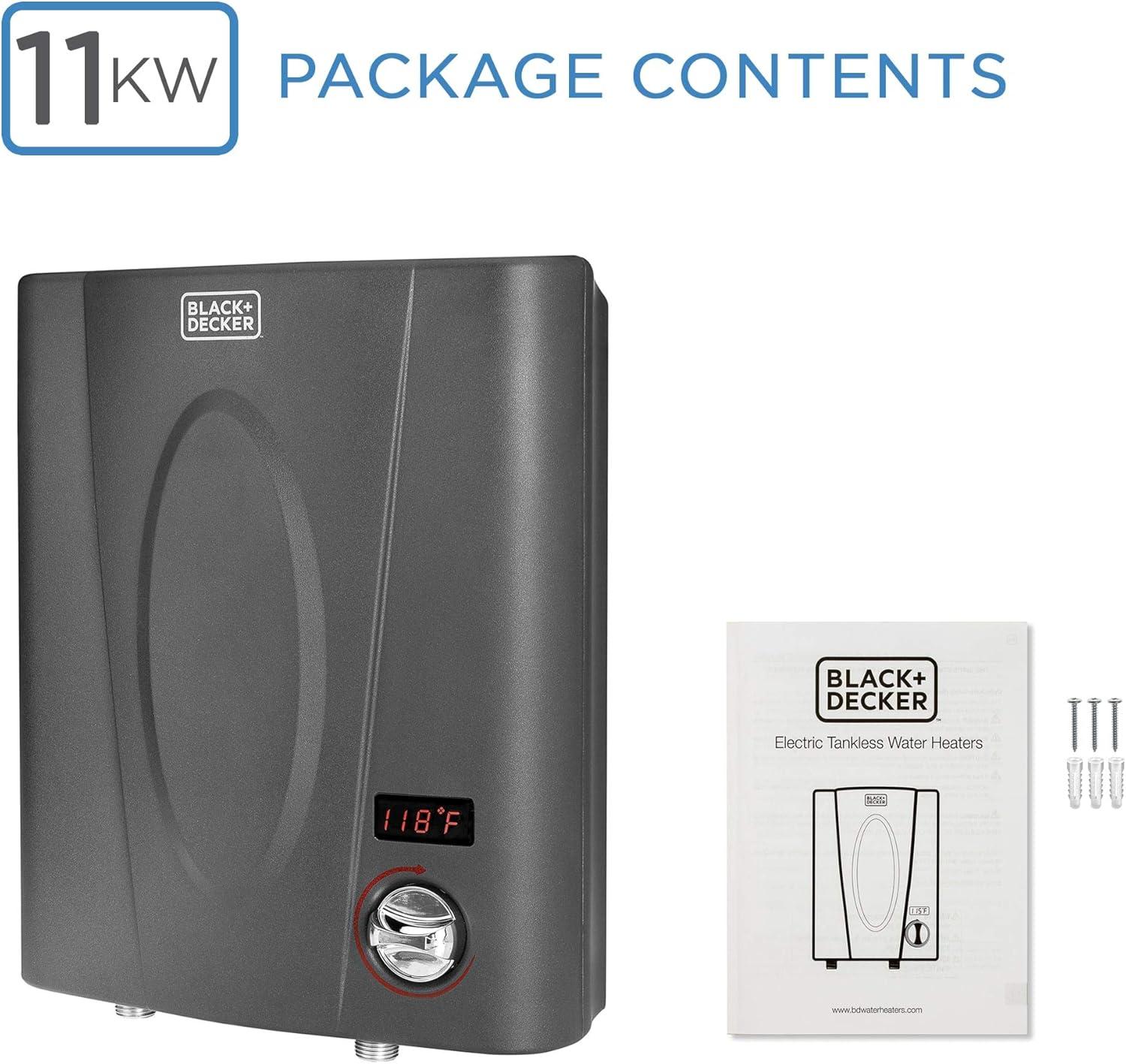 imageBLACKDECKER 11kW 240 Volt 235GPM Tankless Electric Water Heater SelfModulating Point of Use Unit for up to 2 simultaneous applications Hot Water on Demand Digital Temperature Display11 KW