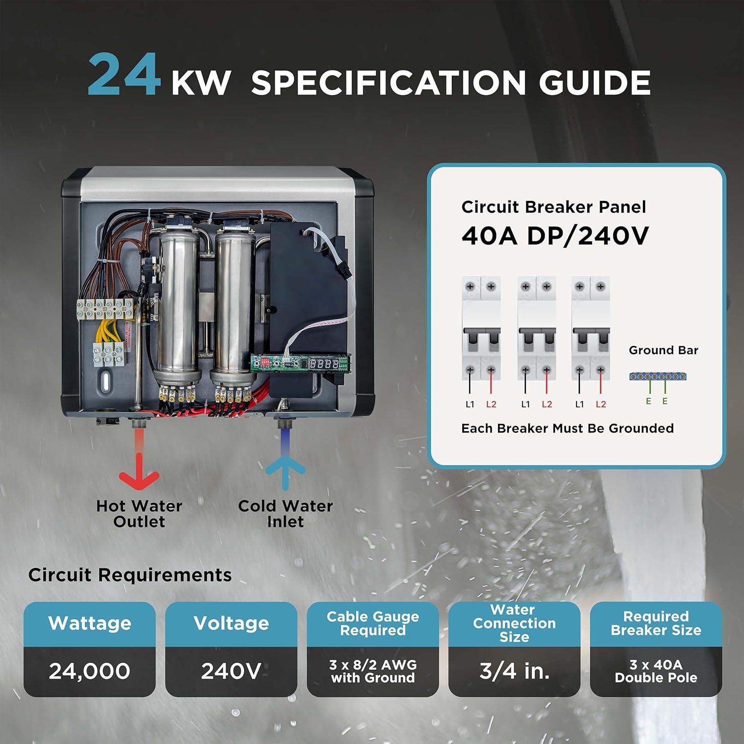 imageBLACKDECKER 11kW 240 Volt 235GPM Tankless Electric Water Heater SelfModulating Point of Use Unit for up to 2 simultaneous applications Hot Water on Demand Digital Temperature Display24 kW