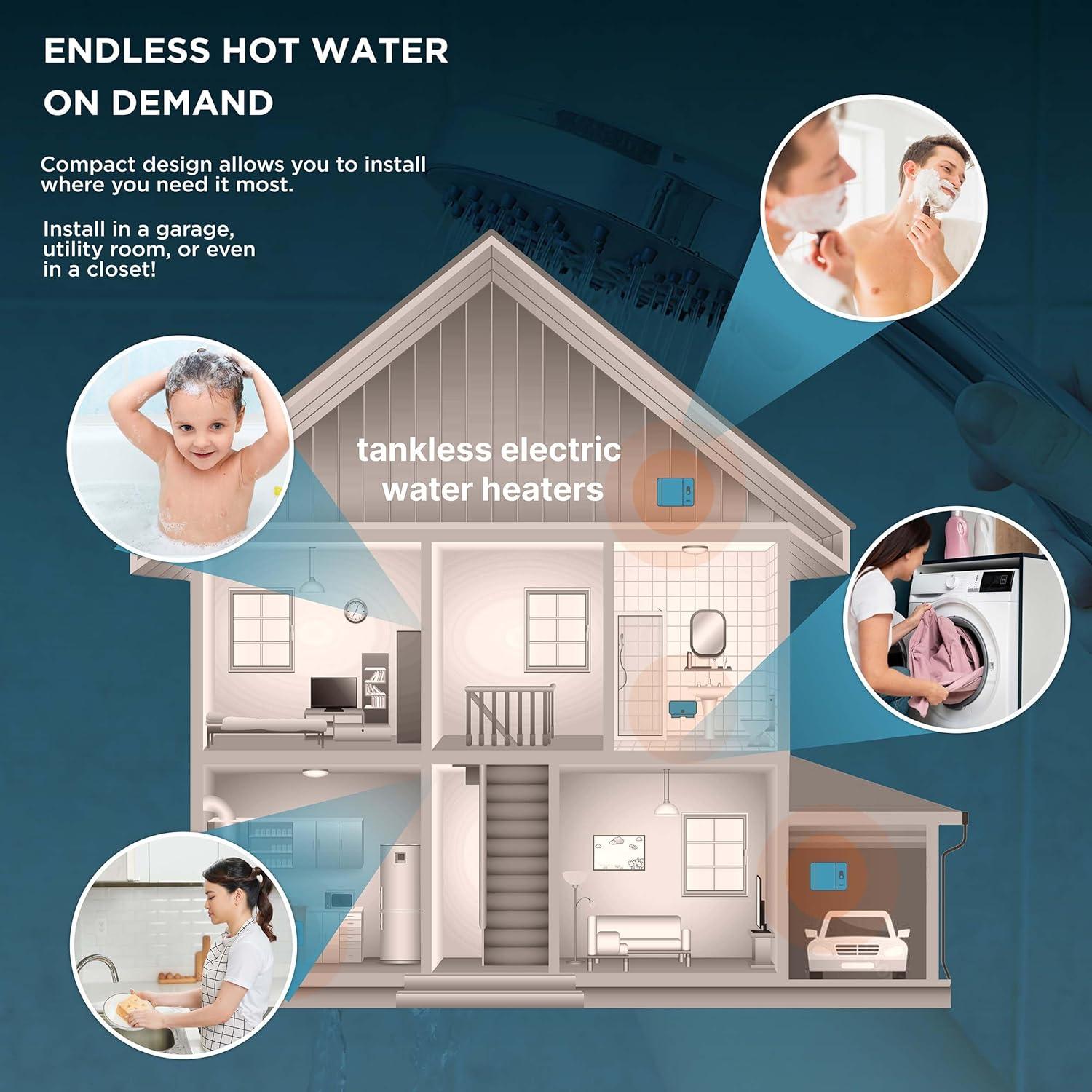 imageBLACKDECKER 11kW 240 Volt 235GPM Tankless Electric Water Heater SelfModulating Point of Use Unit for up to 2 simultaneous applications Hot Water on Demand Digital Temperature Display27 kW