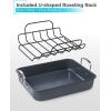 image:imageBLACKDECKER Large Turkey Roasting Pan with Rack 08mm Carbon Steel Baking Pan with Ceramic NonStick Coating Cooking Pan for up to 24 lb Turkey UShaped Rack Included Stainless Steel Handles