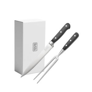 image:imageBLACKDECKER 2Piece Stainless Steel Carving Knife Set 8 Carving Knife amp 7 Fork Kitchen Knife with 3CR13 Stainless Steel Blade Meat Knife with Black ABS Handles Magnetic Gift Box for Storage