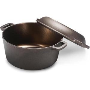 image:imageBLACKDECKER 5Quart Cast Iron Dutch Oven with 1025Inch Skillet Lid PreSeasoned Cast Iron Cookware with Bronze Finish amp Polished Interior Works on All Cooktops Including Induction Oven amp Grill Safe BDK202BR BronzeDutch Oven