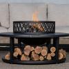 image:imageBLACK  DECKER 38 D Steel Wood Burning fire Pit with Log Storage Area for Entertaining Backyard Bonfires Includes mesh lid and Poker Black Powder Coated Steel
