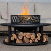 image:imageBLACK  DECKER 38 D Steel Wood Burning fire Pit with Log Storage Area for Entertaining Backyard Bonfires Includes mesh lid and Poker Black Powder Coated Steel