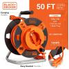 image:imageBlack  Decker 50 Ft Reverse Retractable Extension Cord Reel 14AWG SJTW Power Cable For Electric Tools  Outdoor Power Cord Reel WHeavyDuty Rewind Handle  Premium Cord Retractor for Garden