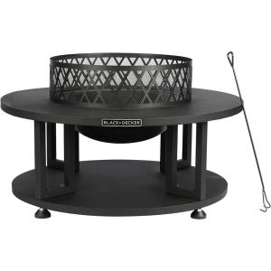 image:imageBLACK  DECKER 38 D Steel Wood Burning fire Pit with Log Storage Area for Entertaining Backyard Bonfires Includes mesh lid and Poker Black Powder Coated Steel