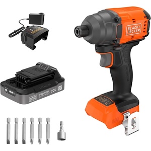 image:imageBLACKDECKER 20V MAX POWERCONNECT Brushless Cordless in Hex Impact Driver Set with 2Ah Battery and Charger 7 Pc Impact Driver Bit Set 2000 InLbs Torque 3200 RPM LED Light Ergonomic BLIM78D1