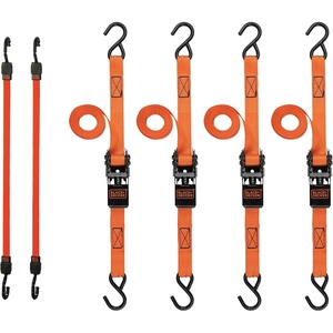 image:imageBlackDecker BDX1018 BlackOrange 6Piece 10 Ratchet Strap and 36 Bungee Strap Set  300 lb Safe Working Load  900 lb Break Strength