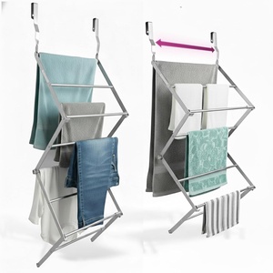 image:imageBLACKDECKER Over The Door Expandable Telescopic Drying Rack Clothes Organizer Towel Hanger Laundry Collapsible BlackSilver