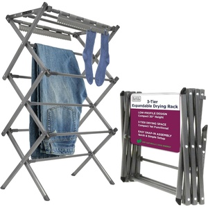 image:imageBLACKDECKER Space Saving 3Tier Expandable Clothes Drying Rack Foldable Laundry Rack for Indoor Air Drying Rust Resistant Steel 246 Ft Drying Space WhiteGray
